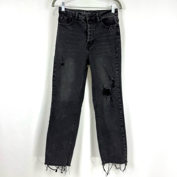 Hippie Denim Real Cheeky Distressed Raw Hem Button Fly Stretch Jeans sz 28 Black - Picture 1 of 12